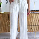 Wide Leg Rounded Hem Striped Pants