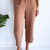 Cotton Gauze Cropped Pants with Drawstring