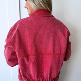 Front Zip Up Spread Collar Washed Jacket