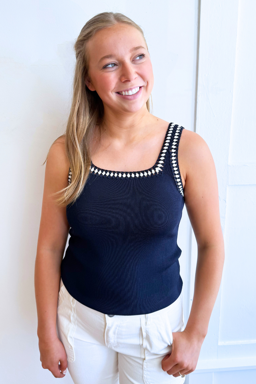 Square Neck Crochet Detail Tank