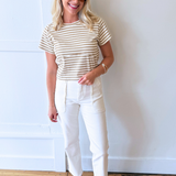 Seaming Detail Striped Short Sleeve Top