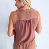 Cotton Gauze Button Down Sleeveless Top