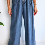 Washed Light Weight Denim Wide Leg Pants
