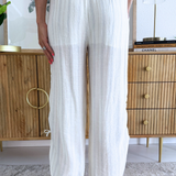 Wide Leg Rounded Hem Striped Pants