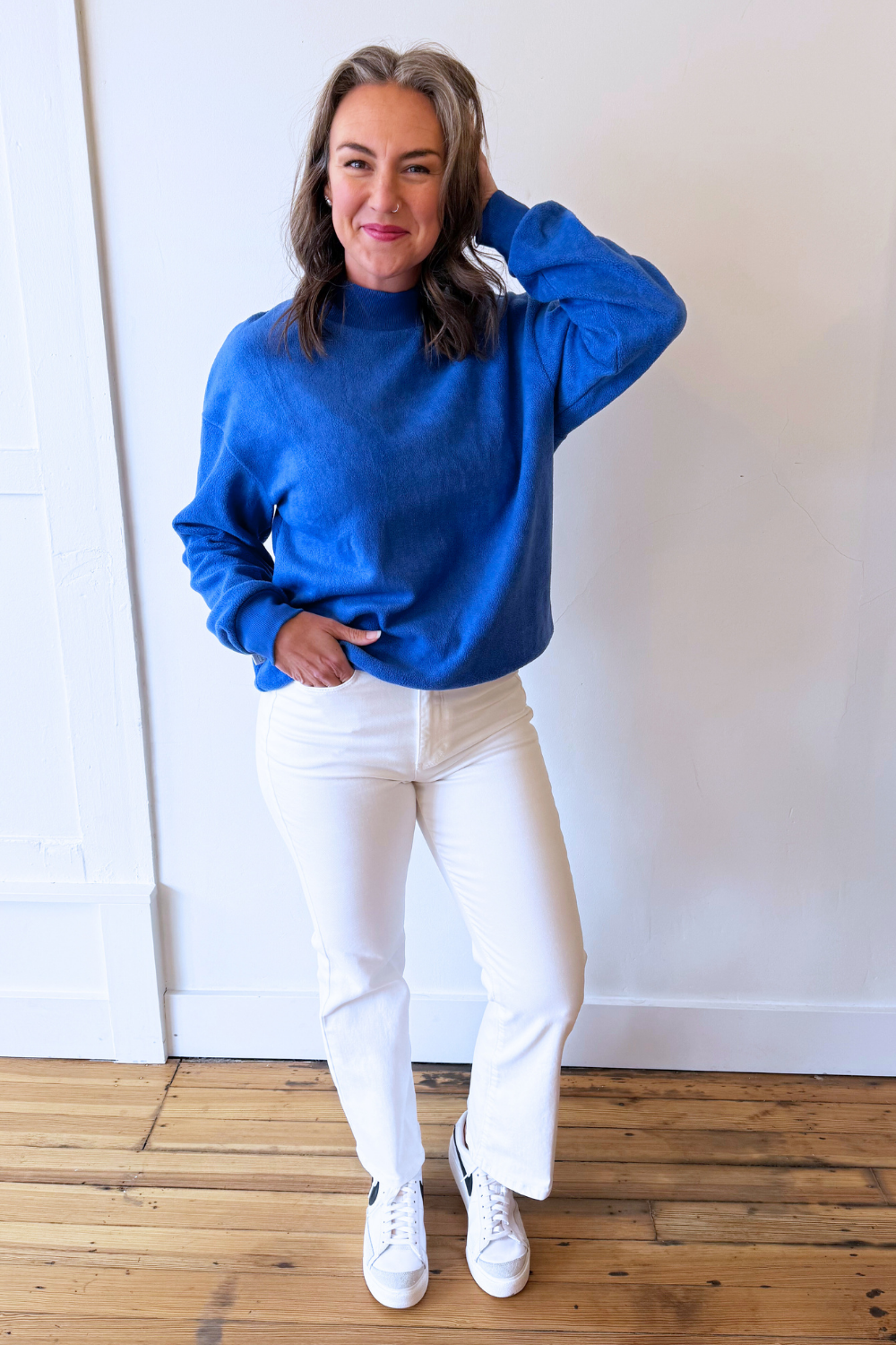 Oversize Drop Shoulder Reversible Mock Neck Sweatshirt - The 308 Boutique