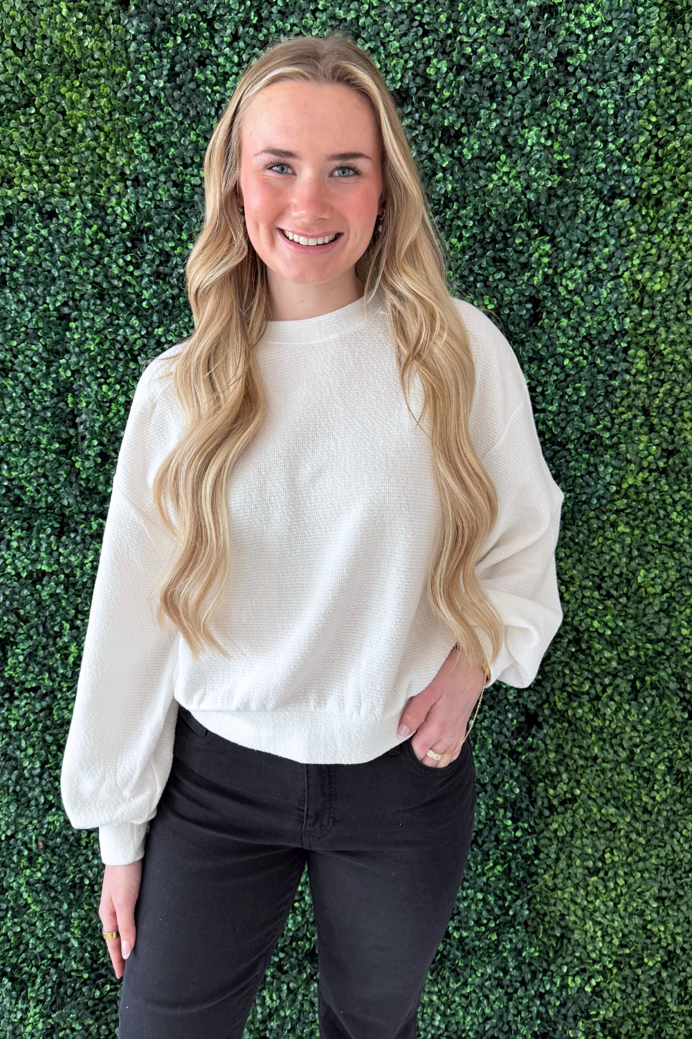 Round Neck Long Sleeve Cloudy Knit Top - The 308 Boutique