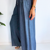 Washed Light Weight Denim Wide Leg Pants