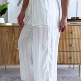 Wide Leg Rounded Hem Striped Pants