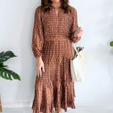 Long Sleeve Pleated Tiered Midi Dress