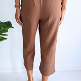Cotton Gauze Cropped Pants with Drawstring