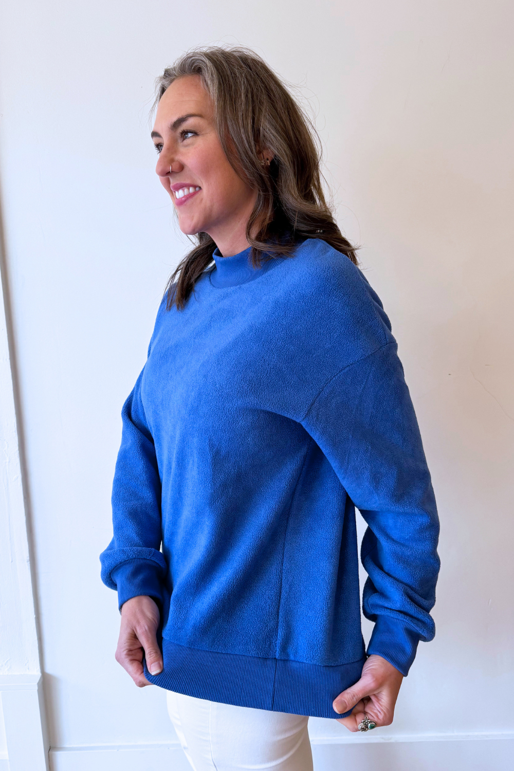 Oversize Drop Shoulder Reversible Mock Neck Sweatshirt - The 308 Boutique