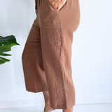 Cotton Gauze Cropped Pants with Drawstring