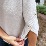 Moss Stitch Relaxed Sweater w/ Button Detail