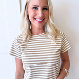 Seaming Detail Striped Short Sleeve Top