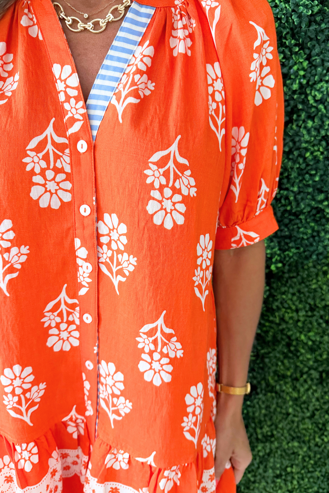 Printed Short Sleeve V Neck Mini Dress