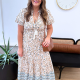 Short Sleeve V-Neck Midi Dress