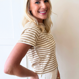Seaming Detail Striped Short Sleeve Top