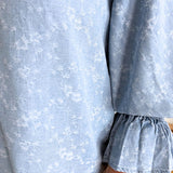 3/4 Sleeve Button Front Shirred Woven Top