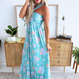 Floral Print Criss Cross Halter Dress