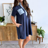 Denim Mix Short Sleeve Swing Dress