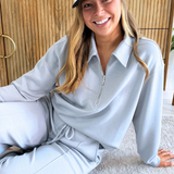 Half Zip Collared Long Sleeve Top