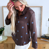 Polka Dot 3/4 Sleeve Button Down