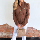 Puff Sleeve Trucker Jacket w/ Ruffle Collar