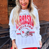 Nebraska Huskers Helmet Thrifted Sweatshirt