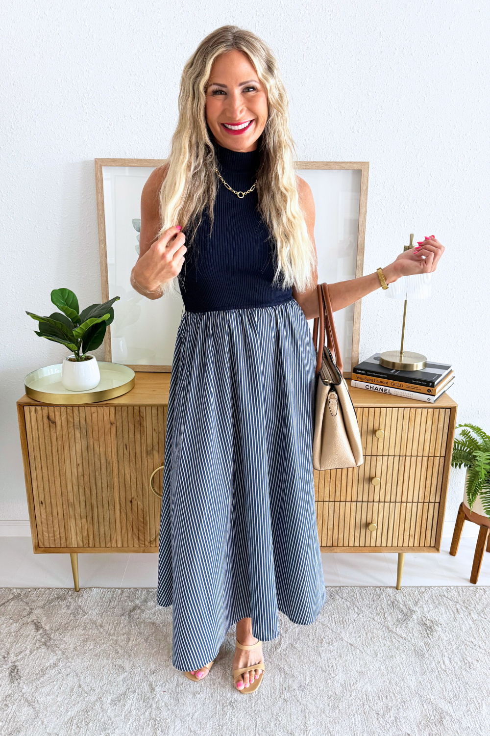 Mock Neck Twofer Dress