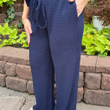 Elastic Tie Waist Wide Leg Pants