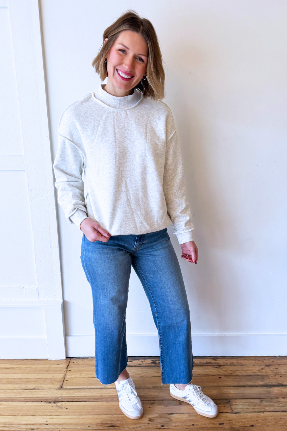 Oversize Drop Shoulder Reversible Mock Neck Sweatshirt - The 308 Boutique