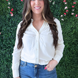 Adrie Long Sleeve Top with Trim and Shirring