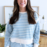 Round Neck Cloudy Knit Stripe Ringer Top