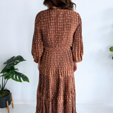 Long Sleeve Pleated Tiered Midi Dress