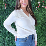 Adrie Long Sleeve Top with Trim and Shirring