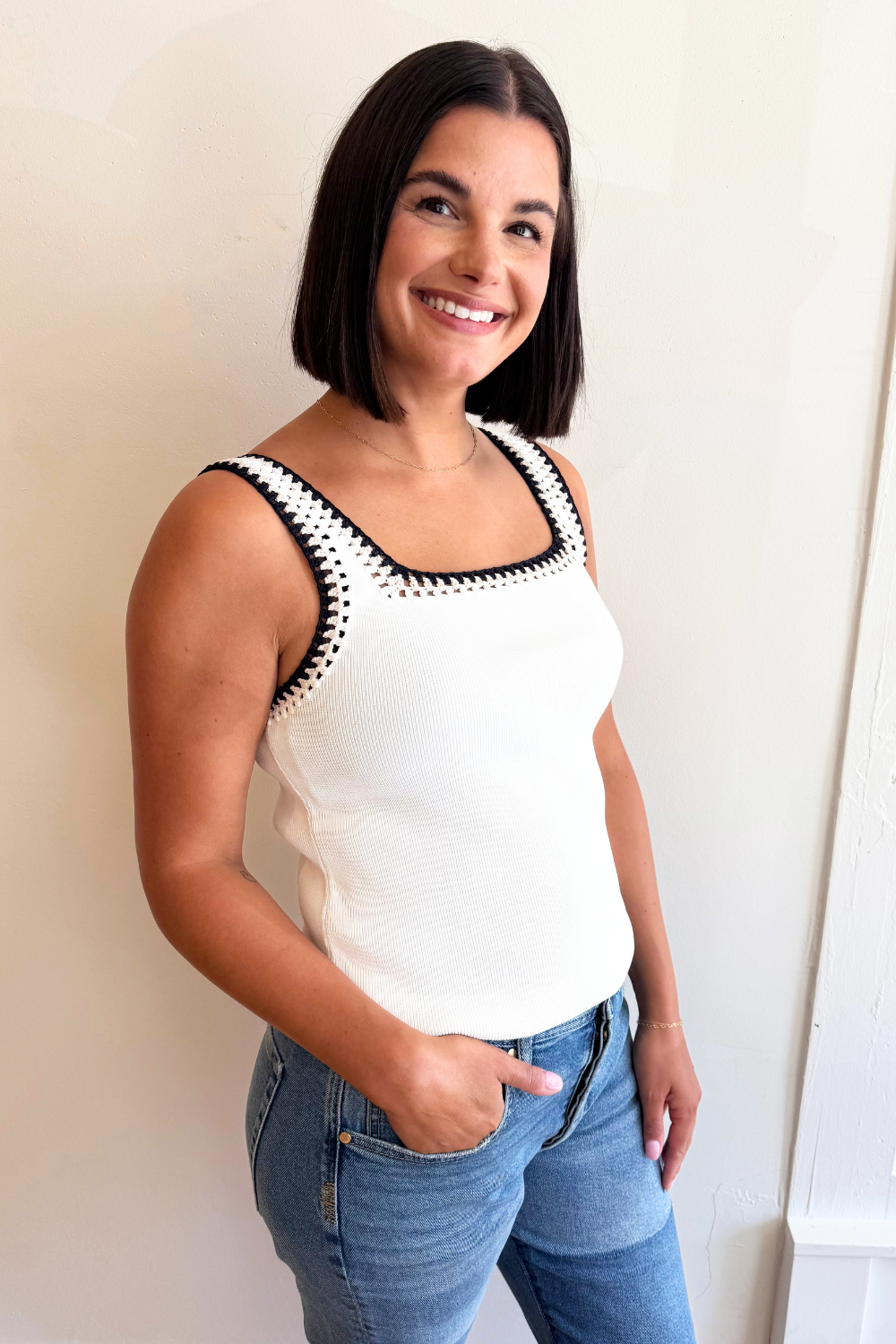 Square Neck Crochet Detail Tank