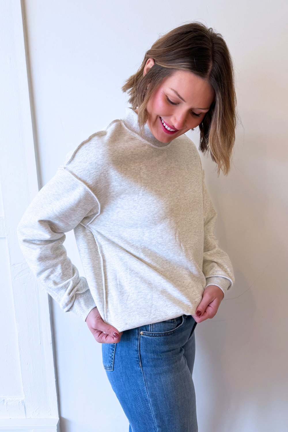 Oversize Drop Shoulder Reversible Mock Neck Sweatshirt - The 308 Boutique