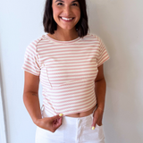 Seaming Detail Striped Short Sleeve Top