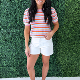 Crewneck Short Sleeve Pointelle Sweater