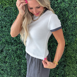 Color Hem Waffle Shirt