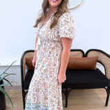 Short Sleeve V-Neck Midi Dress