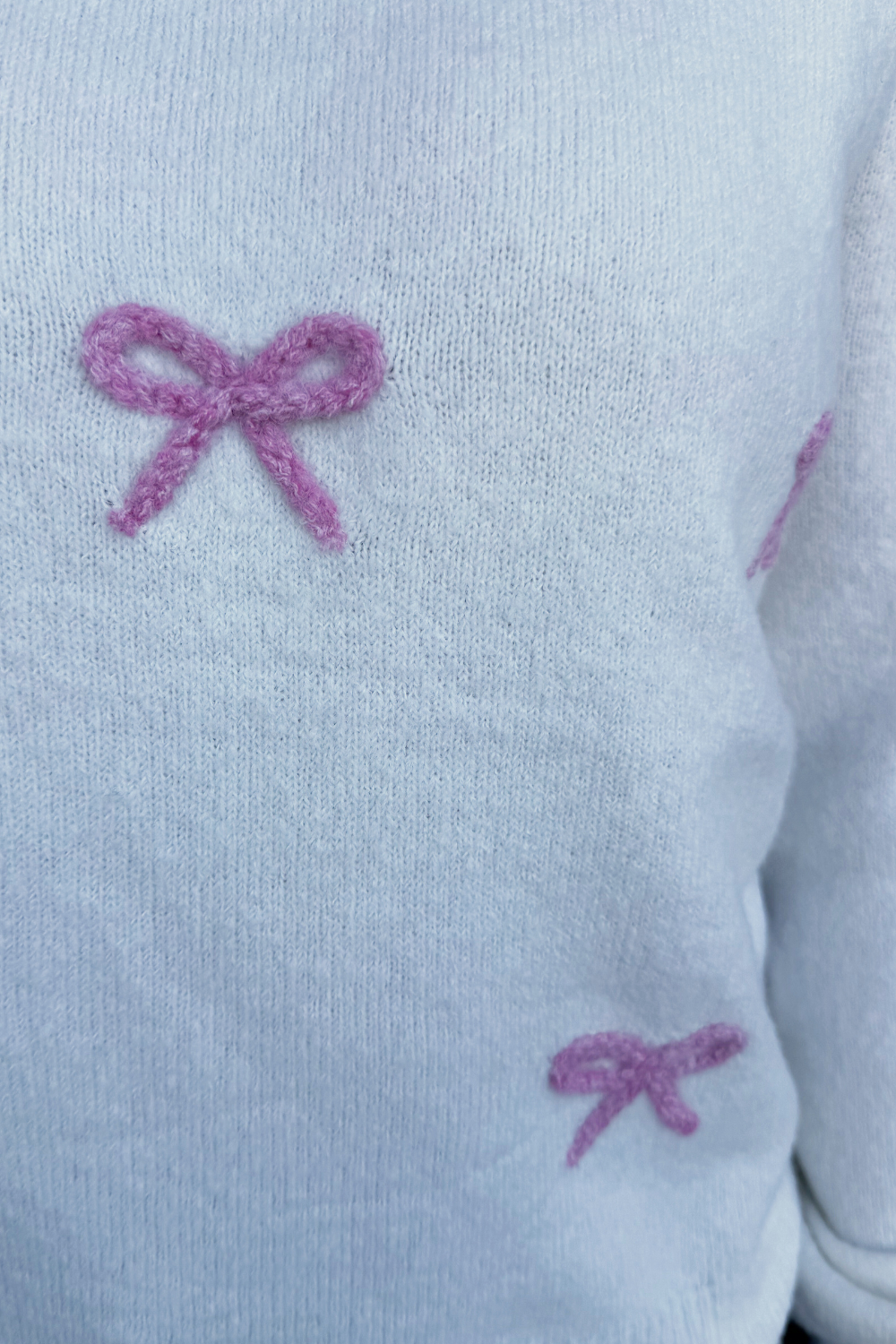 Bow Embroidery Crew Neck Long Sleeve Pullover Sweater