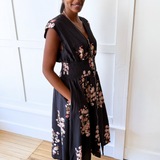 Floral Zipper Smocked Dress