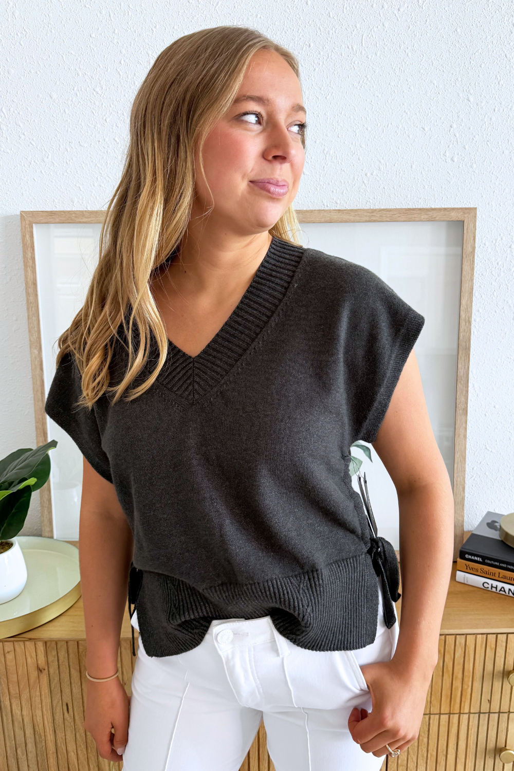 V Neck Dolman Popover Sweater w/ Ties