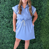Drop Shoulder Half Zip Mini Dress w/ Pockets