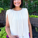 Sleeveless Draped Knit Top w/ Shoulder Pad
