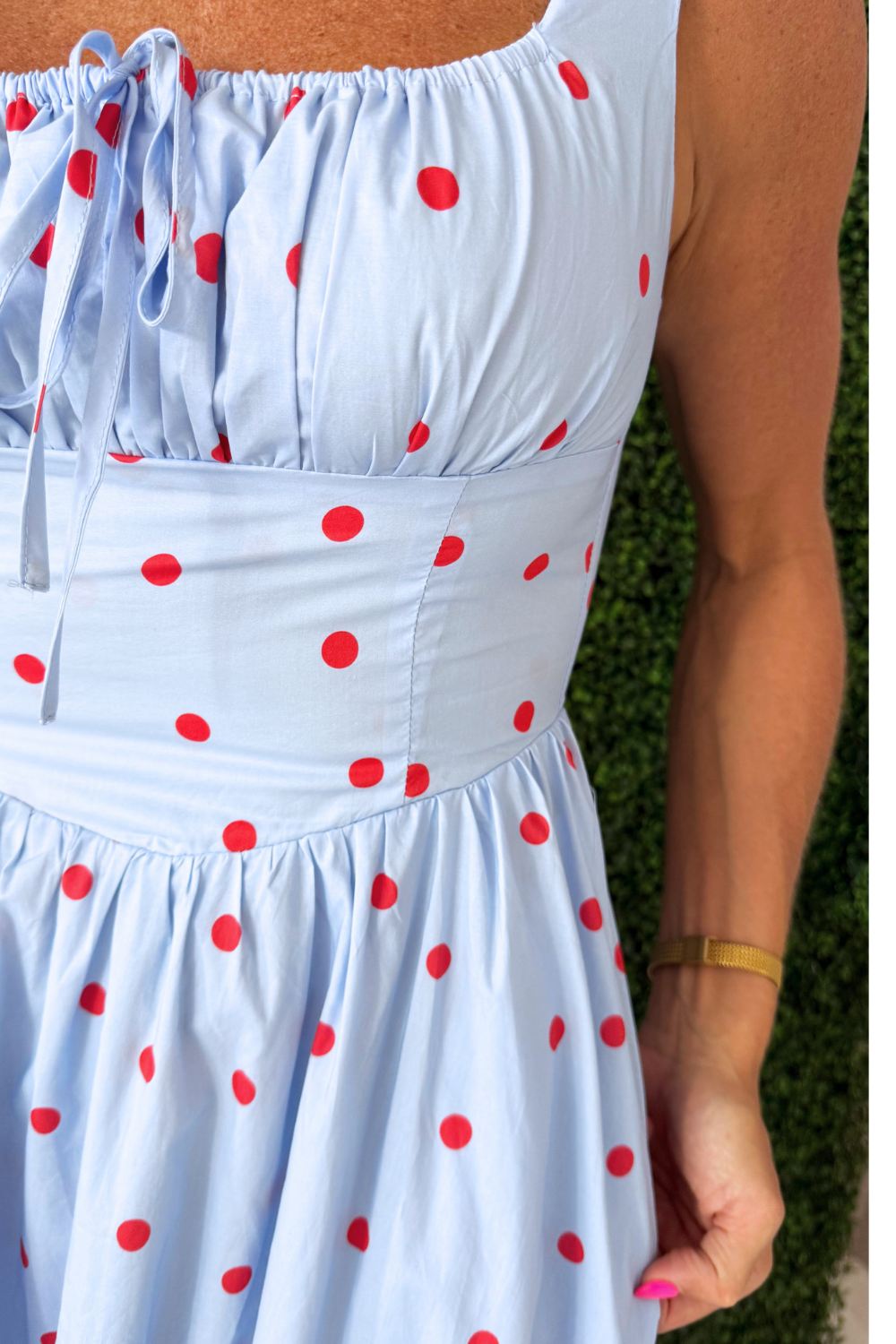 Polka Dot Corset Midi Dress Small / Blue