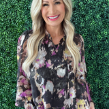 Long Sleeve Floral V-Neck Blouse