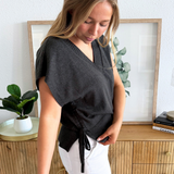 V Neck Dolman Popover Sweater w/ Ties