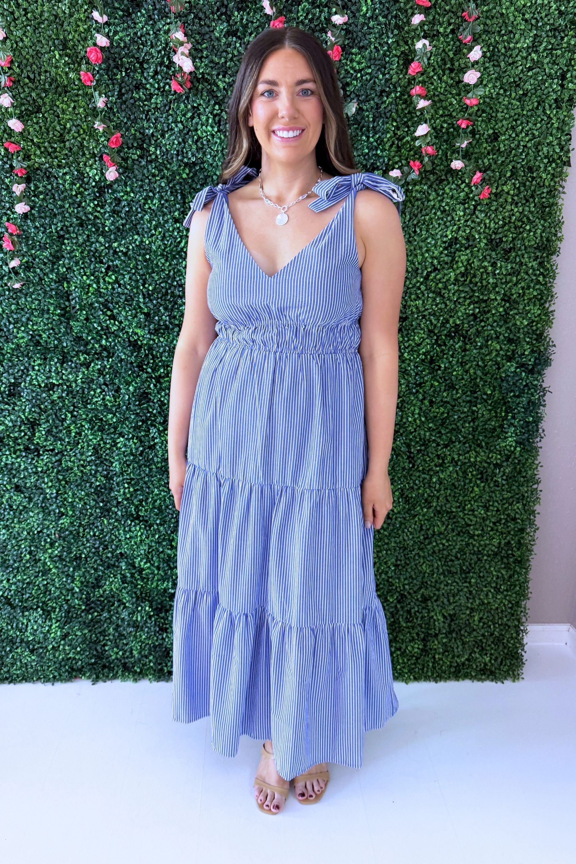 tie strap tiered maxi dress Plus Size Tiered Tie-Strap Maxi Dress BLUE MIST / 0X